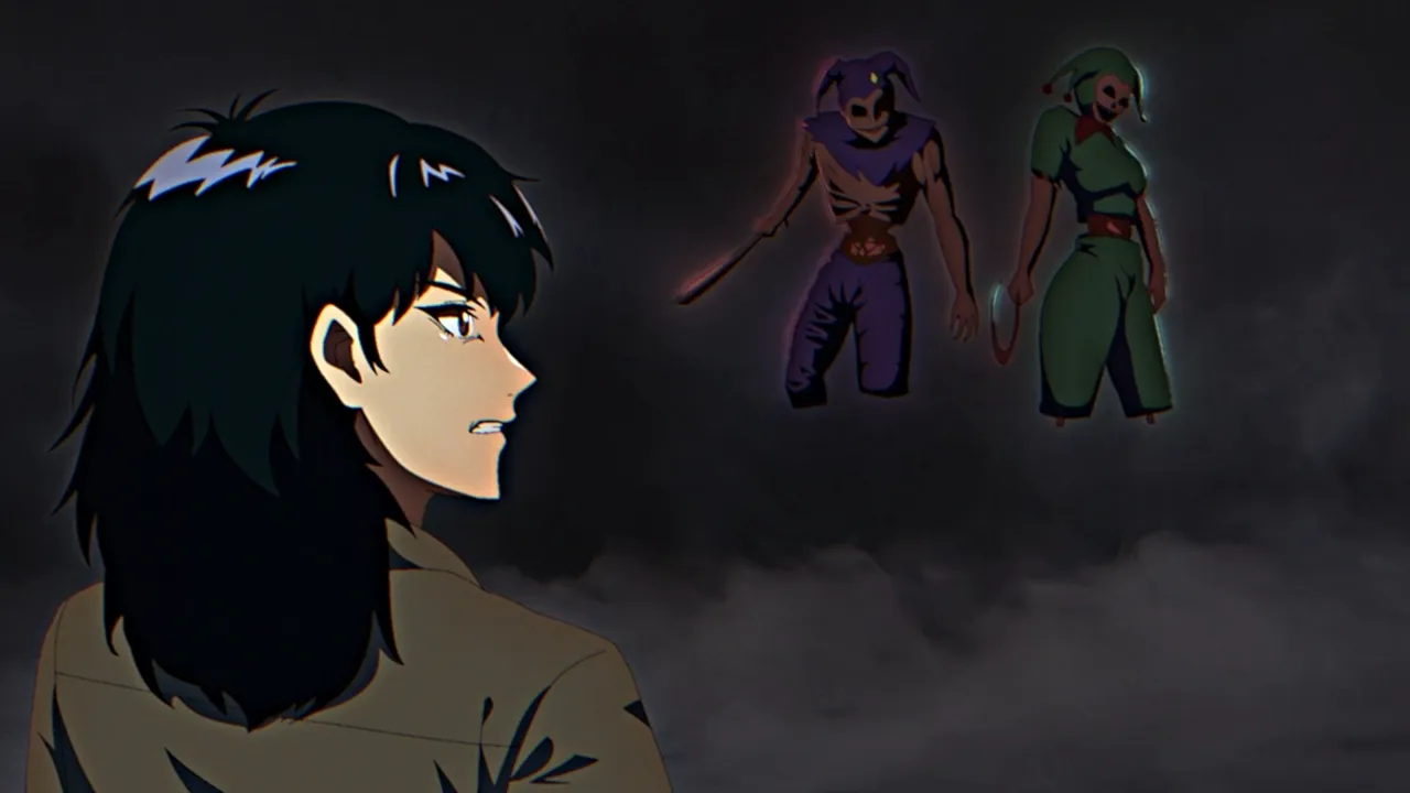 Anime cutscene of Jun and two creatures in Dead of Darkness 2